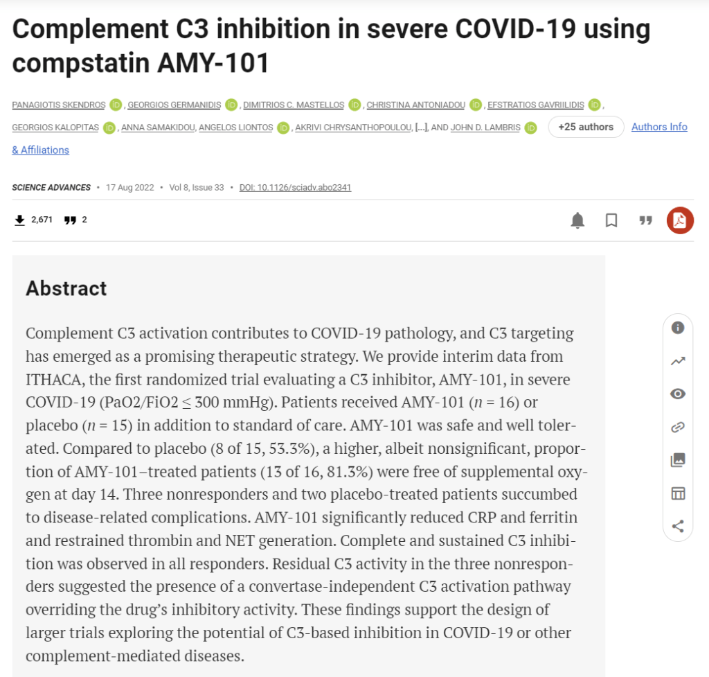Compstatin used in treating severe Covid-19 – Remetide